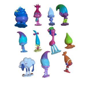 Dreamworks Trolls Movie Mini Figures PVC Toys Cake Toppers Cupcake Lot Of 11